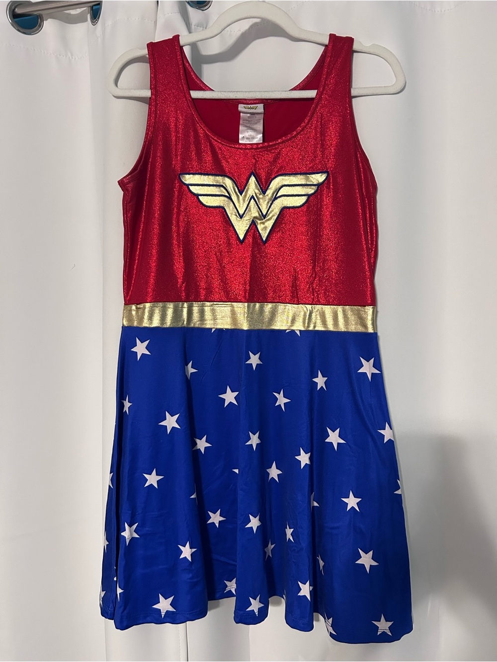 Wonder Woman Inspired Red & Blue Girl's Dress with Gold Emblem
